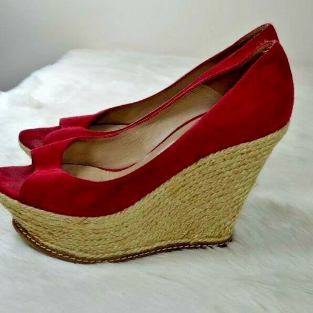 Pura Lopez Red Suede Platform Espadrilles